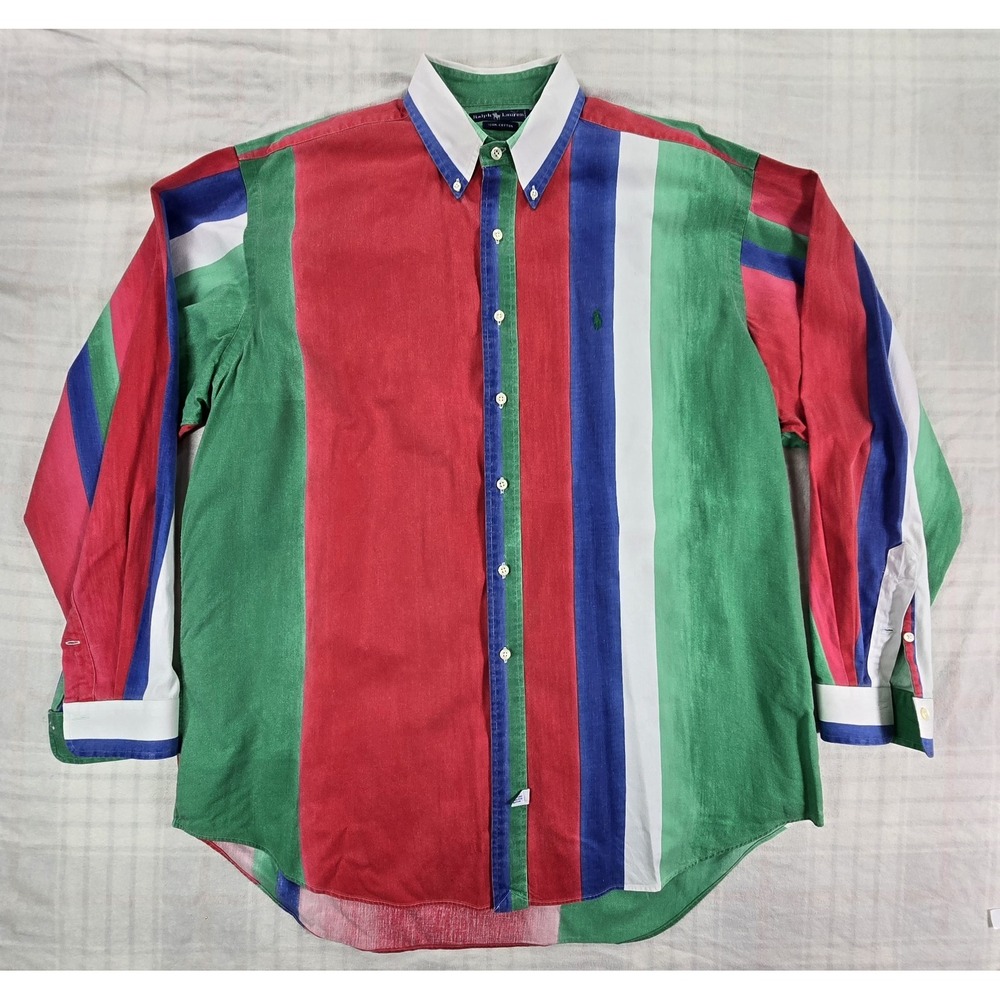 VTG 90's Ralph Lauren Colorblock Stripe Button Down Shirt Brushpopper Mens XL